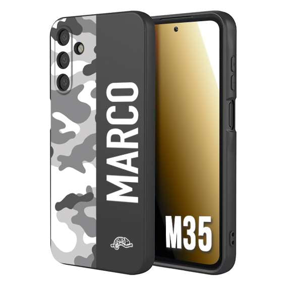 CUSTOMIZZA - Custodia cover nera morbida in tpu compatibile per Samsung M35 camouflage mimetico militare personalizzata nome bianco