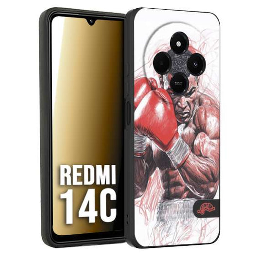 CUSTOMIZZA - Custodia cover nera morbida in tpu compatibile per Xiaomi Redmi 14C pugilato pugili disegno tattoo guantoni boxer pesi massimi iron mike