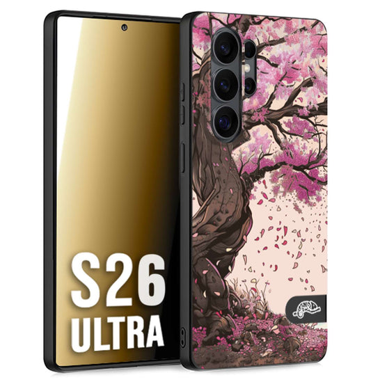 CUSTOMIZZA - Custodia cover nera morbida in tpu compatibile per Samsung S26 ULTRA giapponese colori morbidi fiori di ciliegio rosa disegnata