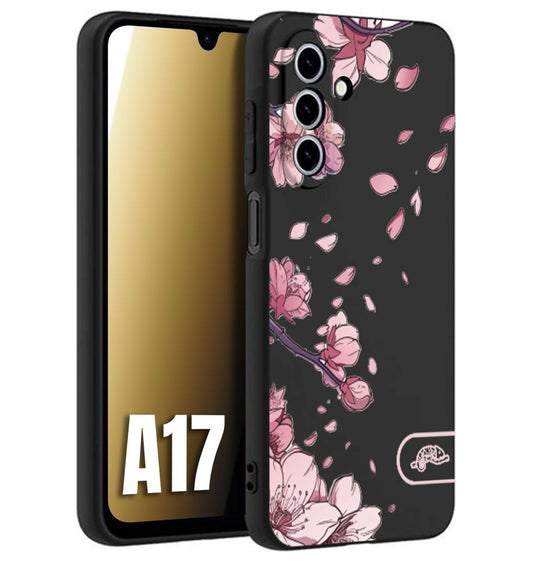 CUSTOMIZZA - Custodia cover nera morbida in tpu compatibile per Samsung A17 giapponese fiori di ciliegio in fiore a rilievo disegnata tattoo