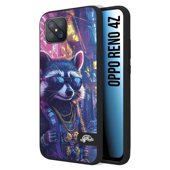CUSTOMIZZA - Custodia cover nera morbida in tpu compatibile per Oppo Reno 4Z animali simpatici cyberpunk procione racoon street cat fucsia blu giallo