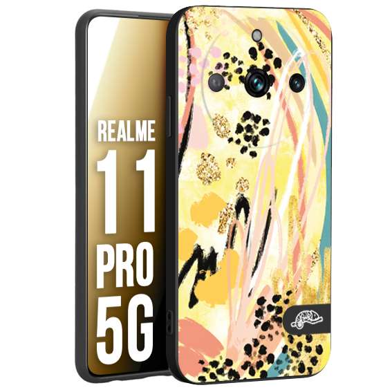 CUSTOMIZZA - Custodia cover nera morbida in tpu compatibile per Oppo Realme 11 PRO 5G astratti donna flower fantasia estate gialla rosa leopardata