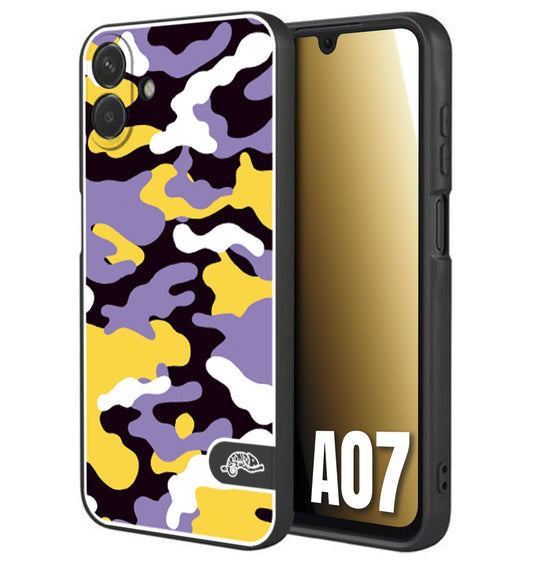 CUSTOMIZZA - Custodia cover nera morbida in tpu compatibile per Samsung A07 camouflage mimetico militare viola lilla giallo