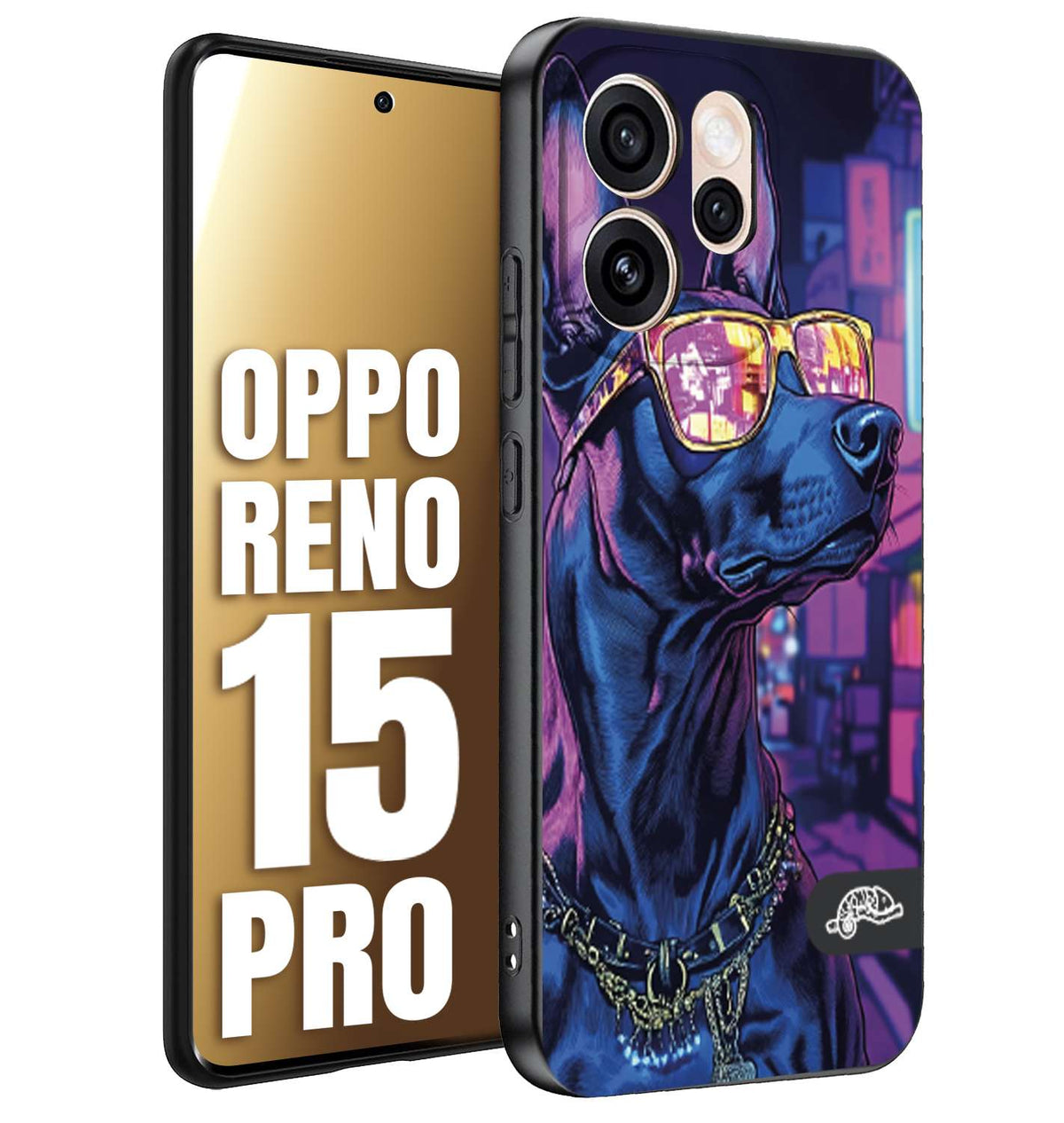 CUSTOMIZZA - Custodia cover nera morbida in tpu compatibile per Oppo Reno 15 PRO animali cyberpunk dobermann cane street dog fucsia blu night