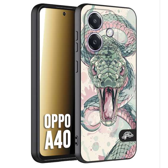 CUSTOMIZZA - Custodia cover nera morbida in tpu compatibile per Oppo A40 snake pink green serpente tatuaggio tattoo disegnato a mano