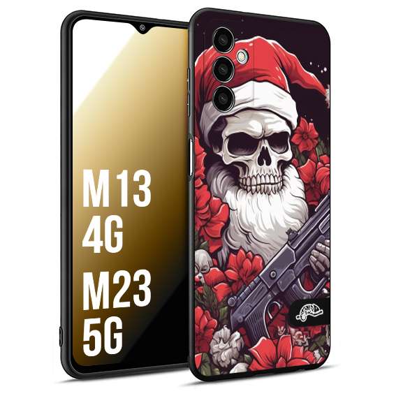 CUSTOMIZZA - Custodia cover nera morbida in tpu compatibile per Samsung M13 4G - M23 5G teschio natale santa claus fiori tattoo disegnato