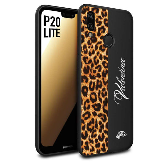 CUSTOMIZZA - Custodia cover nera morbida in tpu compatibile per Huawei P20 LITE custom nome scritta leopardato maculato donna marrone leopard