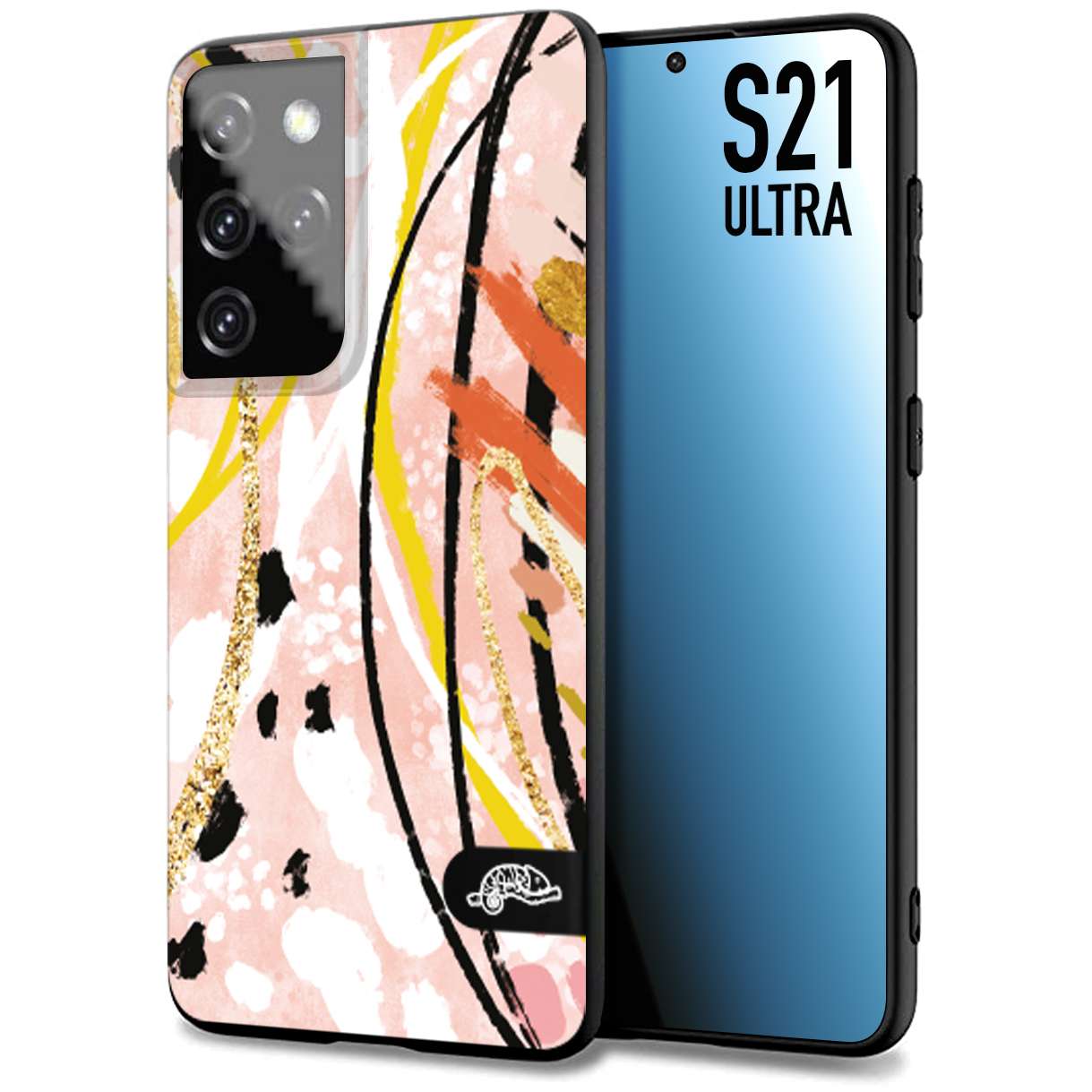 CUSTOMIZZA - Custodia cover nera morbida in tpu compatibile per Samsung S21 ULTRA fiori astratti donna zebrato leopardato fantasia dorata gialla rosa colorata