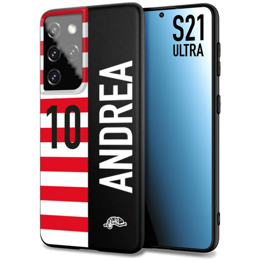 CUSTOMIZZA - Custodia cover nera morbida in tpu compatibile per Samsung S21 ULTRA personalizzata calcio football nome e numero calciatori bianco rossa