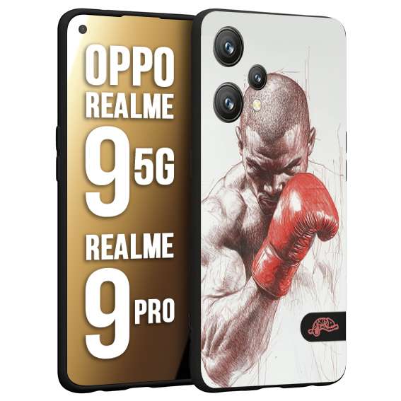 CUSTOMIZZA - Custodia cover nera morbida in tpu compatibile per Realme 9 5G - 9 PRO pugilato pugili disegno tattoo guantoni box sport primo piano