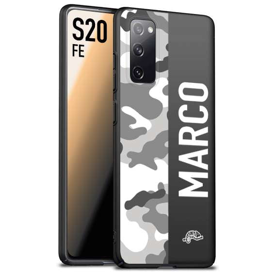 CUSTOMIZZA - Custodia cover nera morbida in tpu compatibile per Samsung S20 FE camouflage mimetico militare personalizzata nome bianco