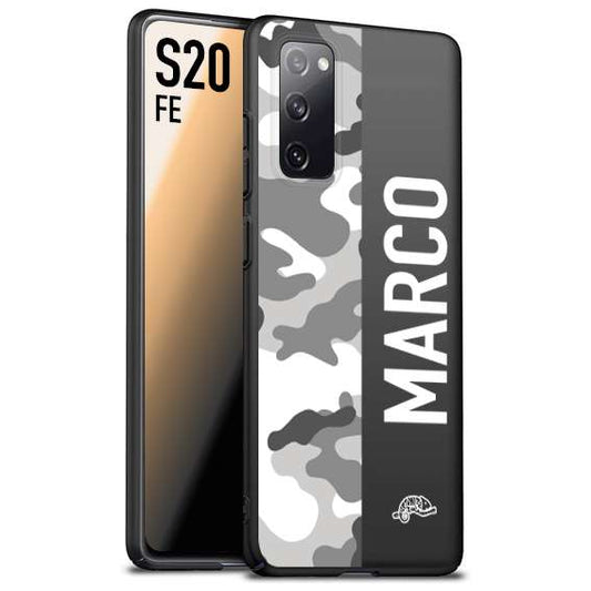 CUSTOMIZZA - Custodia cover nera morbida in tpu compatibile per Samsung S20 FE camouflage mimetico militare personalizzata nome bianco