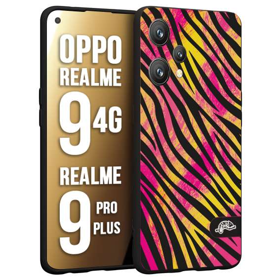 CUSTOMIZZA - Custodia cover nera morbida in tpu compatibile per Oppo Realme 9 4G - 9 PRO PLUS zebrata maculata a rilievo soft touch donna fucsia gialla