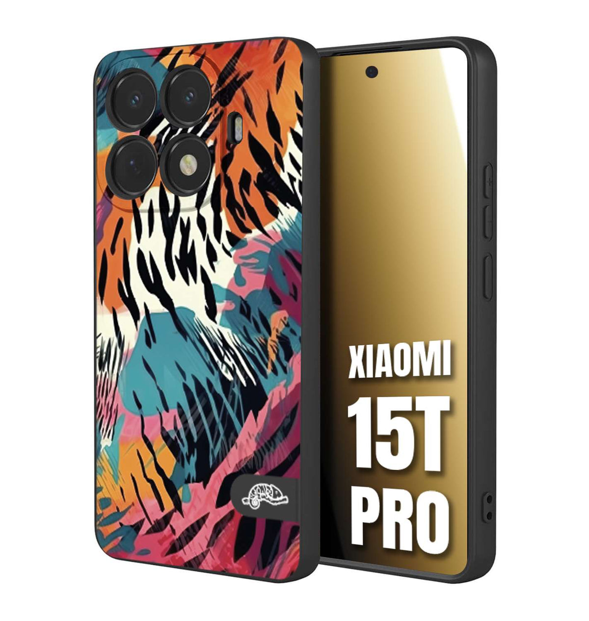 CUSTOMIZZA - Custodia cover nera morbida in tpu compatibile per Xiaomi 15T PRO leopardato maculato tigrato tiger colorata summer color