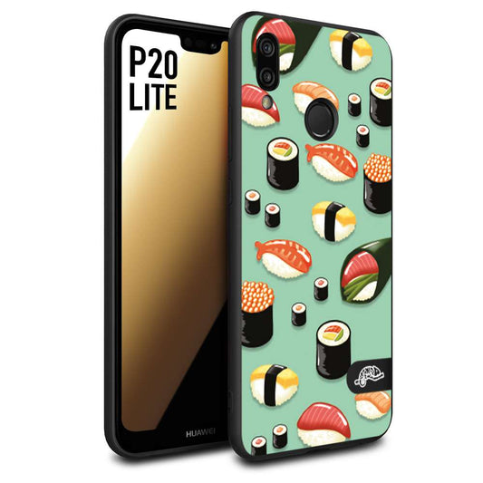 CUSTOMIZZA - Custodia cover nera morbida in tpu compatibile per Huawei P20 LITE sushi disegni giapponese nighiri acquamarina verde