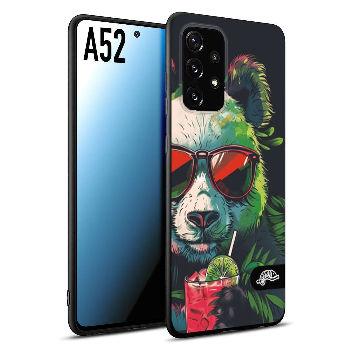 CUSTOMIZZA - Custodia cover nera morbida in tpu compatibile per Samsung A52 estate disegnata cocktails animali simpatici panda mojito