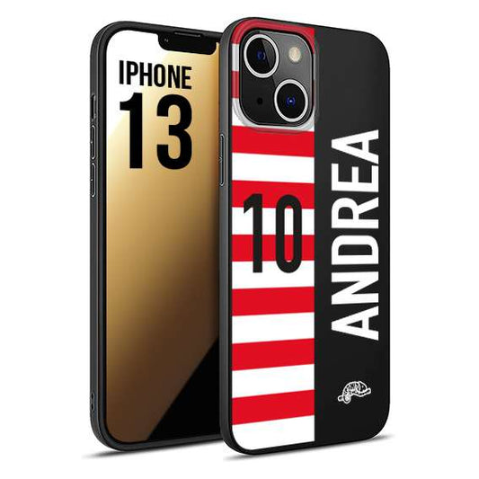 CUSTOMIZZA - Custodia cover nera morbida in tpu compatibile per iPhone 13 personalizzata calcio football nome e numero calciatori bianco rossa