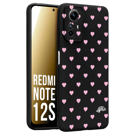 CUSTOMIZZA - Custodia cover nera morbida in tpu compatibile per Xiaomi Redmi Note 12S cuori pois rosa su nero donna pin up vintage