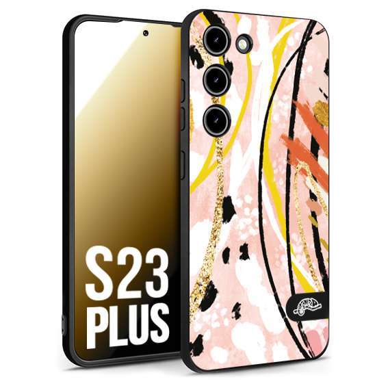 CUSTOMIZZA - Custodia cover nera morbida in tpu compatibile per Samsung S23 PLUS fiori astratti donna zebrato leopardato fantasia dorata gialla rosa colorata