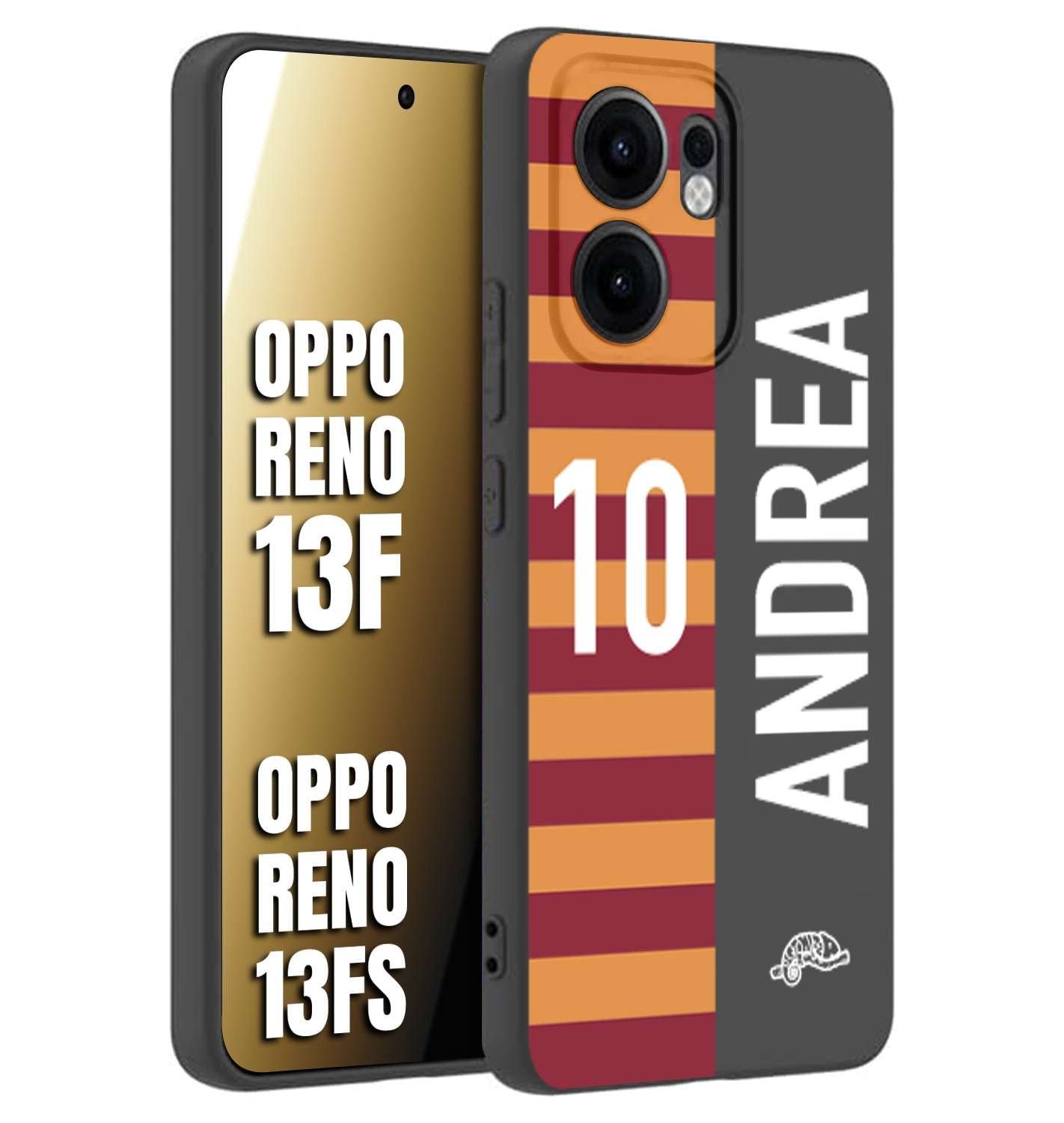 CUSTOMIZZA - Custodia cover nera morbida in tpu compatibile per Oppo Reno 13 F personalizzata calcio football nome e numero calciatori giallo rossi