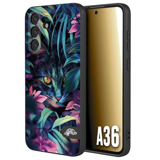 CUSTOMIZZA - Custodia cover nera morbida in tpu compatibile per Samsung A36 animali color giungla tropicale occhio di gatto colori vibranti disegnato