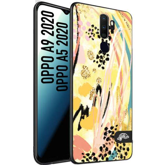 CUSTOMIZZA - Custodia cover nera morbida in tpu compatibile per Oppo A9 2020 - A5 2020 astratti donna flower fantasia estate gialla rosa leopardata