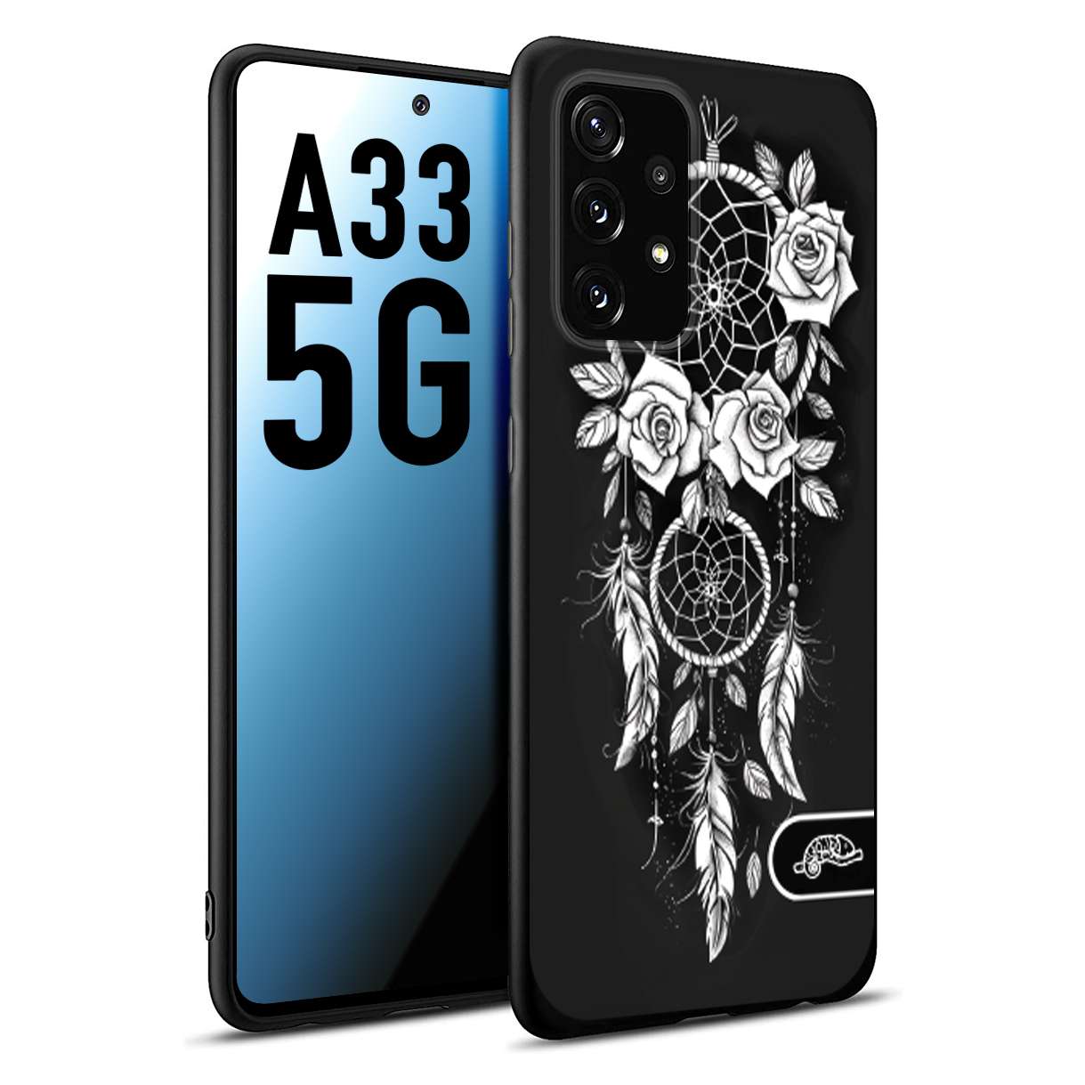 CUSTOMIZZA - Custodia cover nera morbida in tpu compatibile per Samsung A33 5G acchiappasogni dreamcatcher black and white bianco a rilievo disegnato tattoo tatuaggio