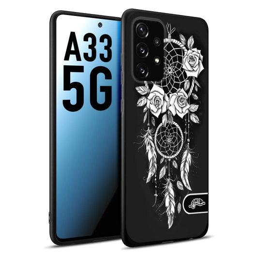 CUSTOMIZZA - Custodia cover nera morbida in tpu compatibile per Samsung A33 5G acchiappasogni dreamcatcher black and white bianco a rilievo disegnato tattoo tatuaggio