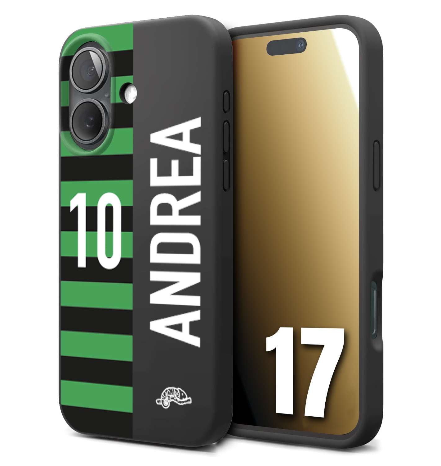 CUSTOMIZZA - Custodia cover nera morbida in tpu compatibile per iPhone 17 personalizzata calcio football nome e numero calciatori neroverde