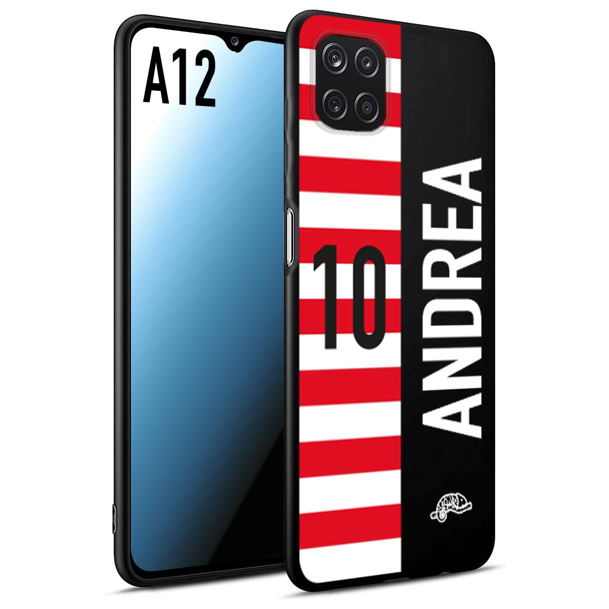 CUSTOMIZZA - Custodia cover nera morbida in tpu compatibile per Samsung A12 personalizzata calcio football nome e numero calciatori bianco rossa