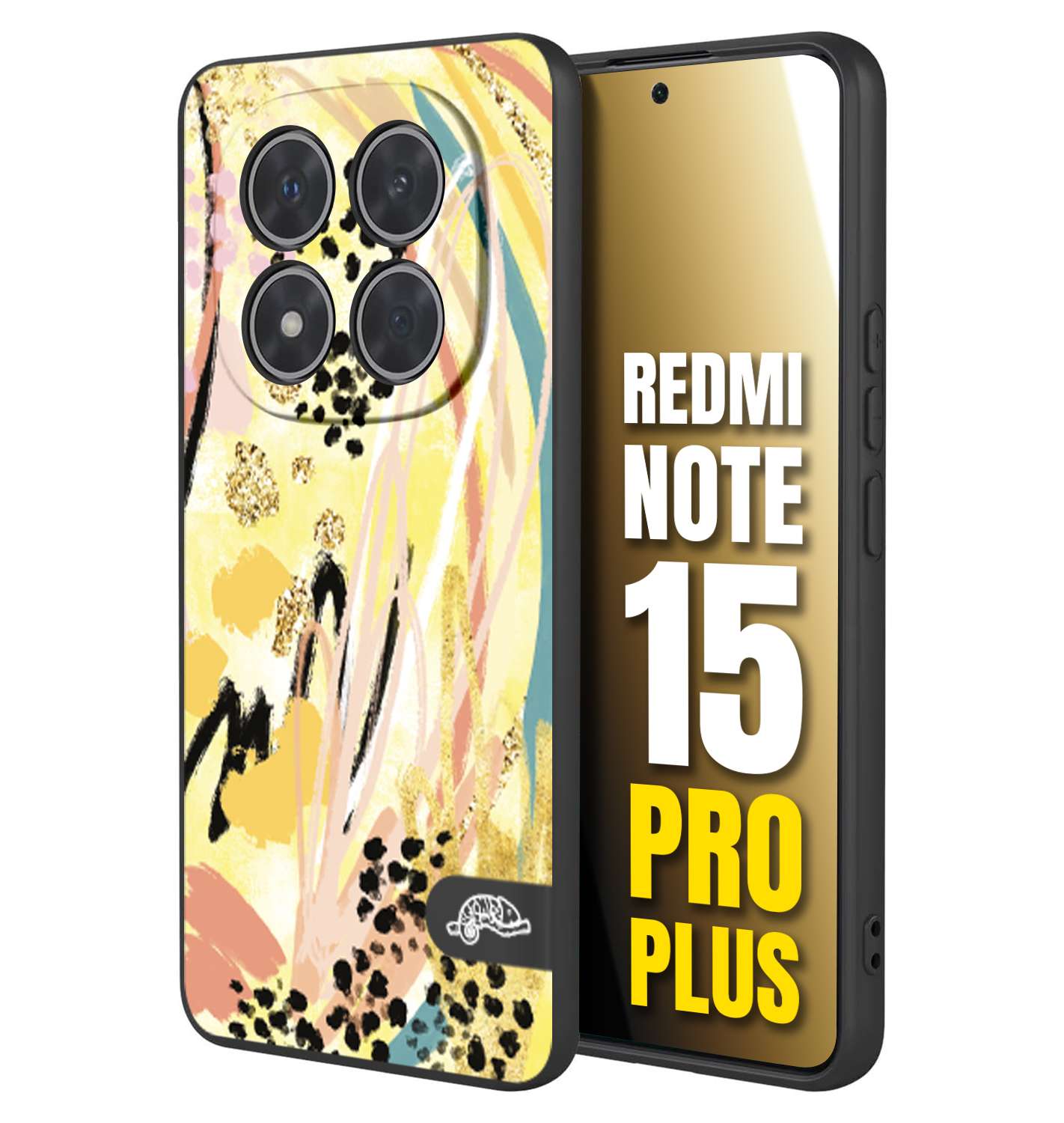CUSTOMIZZA - Custodia cover nera morbida in tpu compatibile per Xiaomi Redmi Note 15 PRO PLUS astratti donna flower fantasia estate gialla rosa leopardata