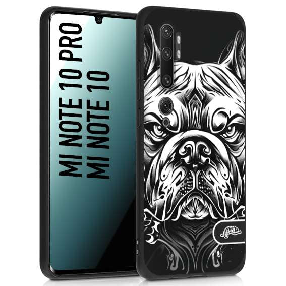 CUSTOMIZZA - Custodia cover nera morbida in tpu compatibile per Xiaomi Mi Note 10 - Mi Note 10 Pro bulldog bianco a rilievo disegnato tattoo tatuaggio
