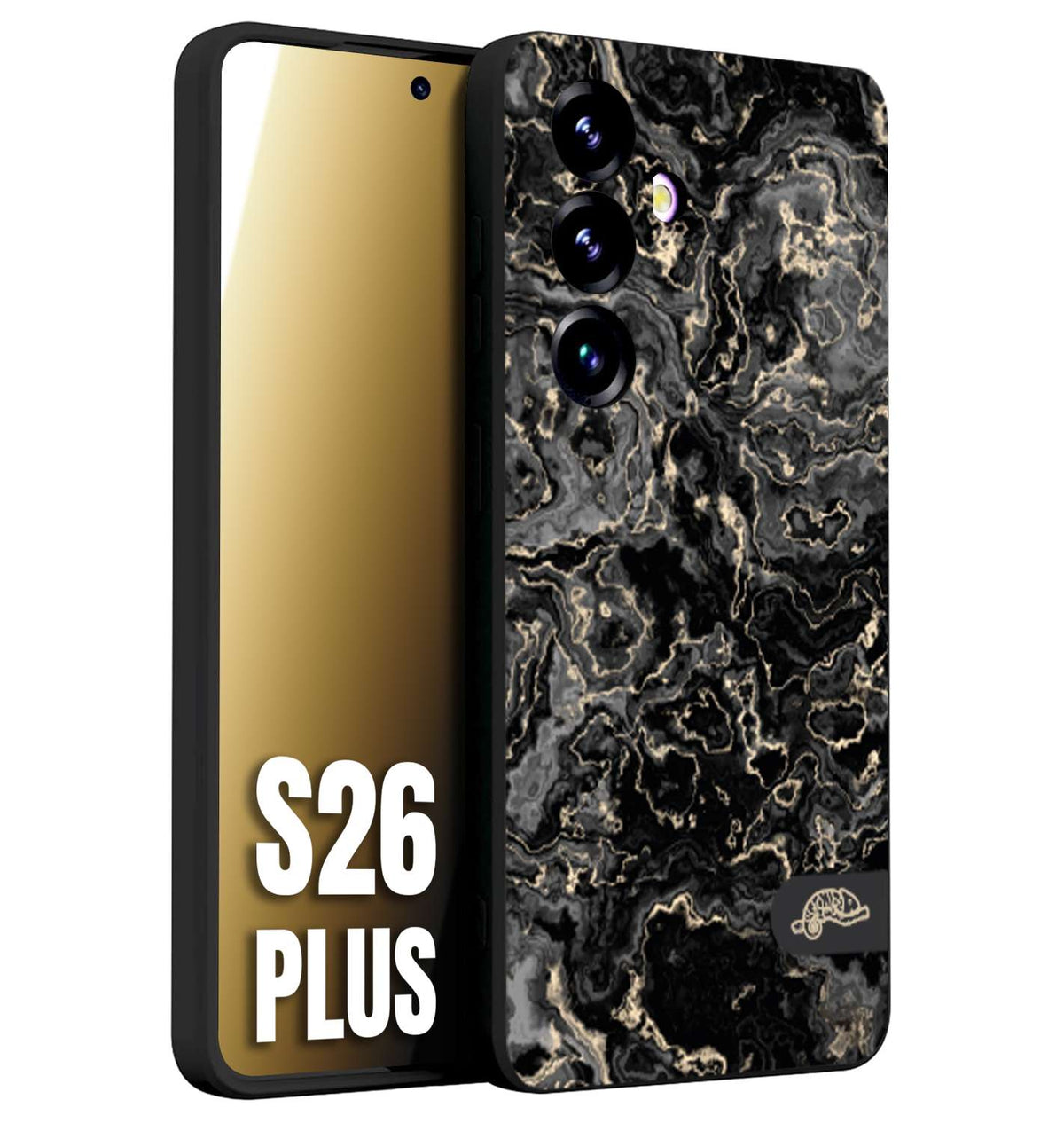 CUSTOMIZZA - Custodia cover nera morbida in tpu compatibile per Samsung S26 PLUS effetto marmo marble nero black venature dorato pietra
