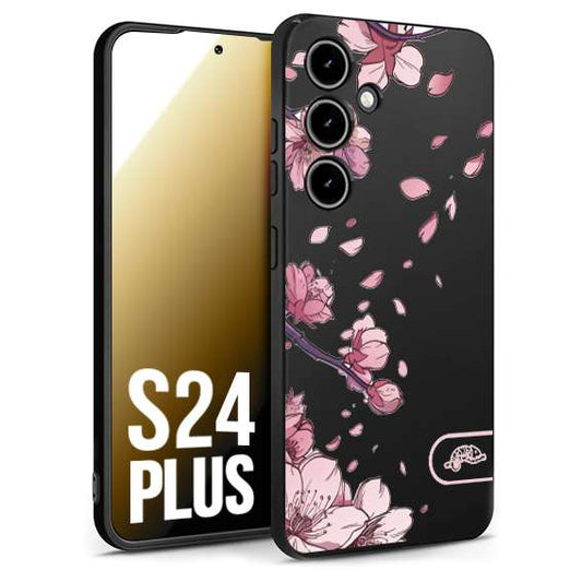 CUSTOMIZZA - Custodia cover nera morbida in tpu compatibile per Samsung S24 PLUS giapponese fiori di ciliegio in fiore a rilievo disegnata tattoo