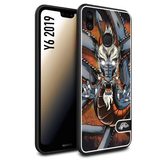 CUSTOMIZZA - Custodia cover nera morbida in tpu compatibile per Huawei Y6 2019 drago giapponese tattoo japan dragon