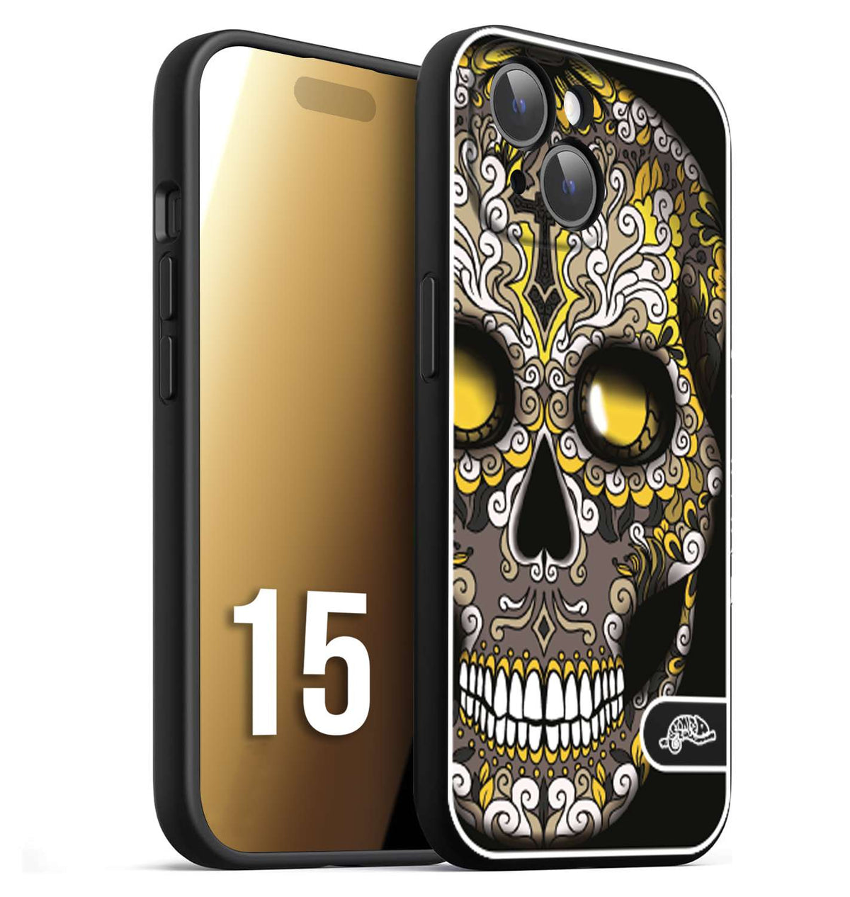 CUSTOMIZZA - Custodia cover nera morbida in tpu compatibile per iPhone 15 effetto marmo marble verde green venature dorato pietra