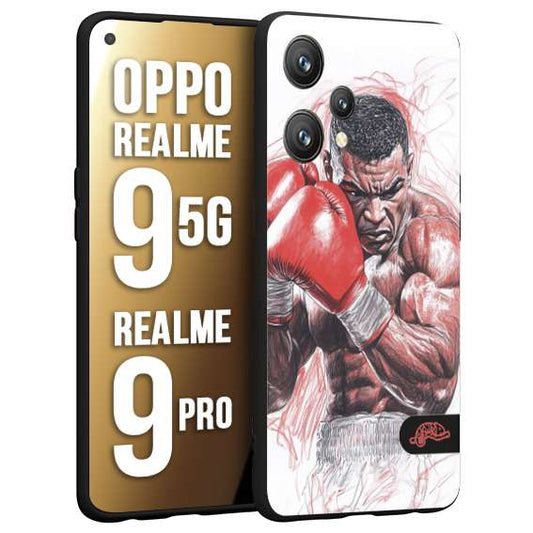 CUSTOMIZZA - Custodia cover nera morbida in tpu compatibile per Realme 9 5G - 9 PRO pugilato pugili disegno tattoo guantoni boxer pesi massimi iron mike