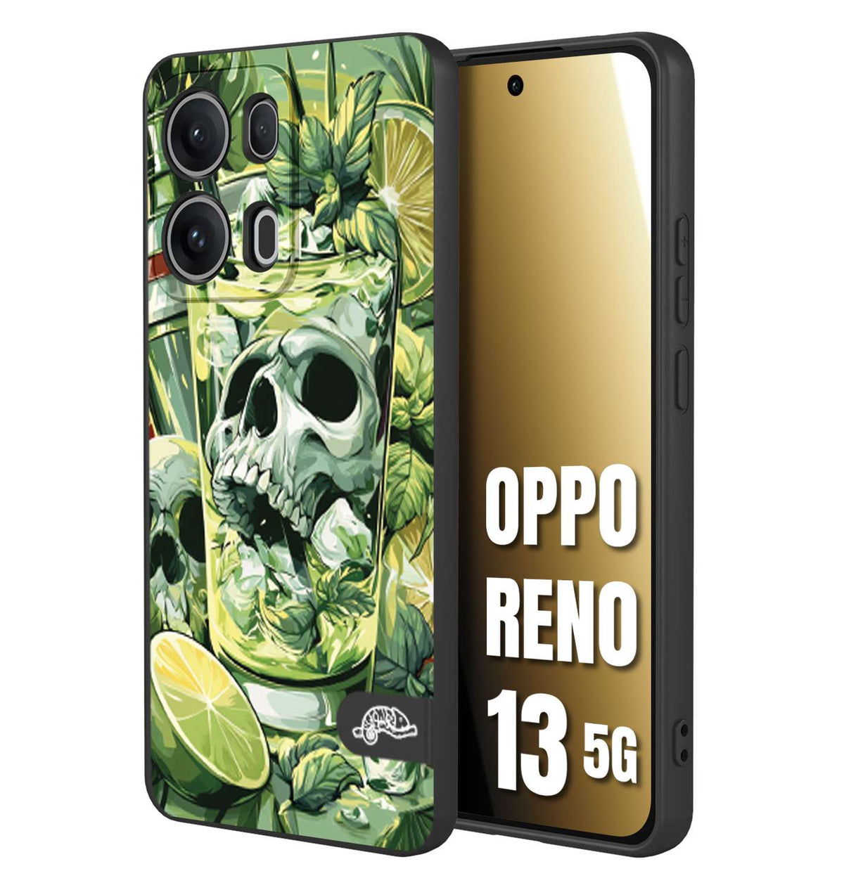 CUSTOMIZZA - Custodia cover nera morbida in tpu compatibile per Oppo Reno 13 5G Mojito cocktail teschio illustrazione drink lime menta ghiacci tropicale street art