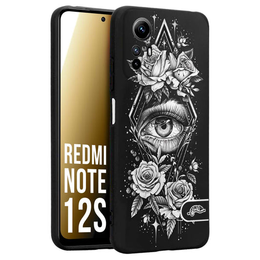 CUSTOMIZZA - Custodia cover nera morbida in tpu compatibile per Xiaomi Redmi Note 12S occhio fiori rombo geometrico black and white bianco a rilievo disegnato tattoo tatuaggio