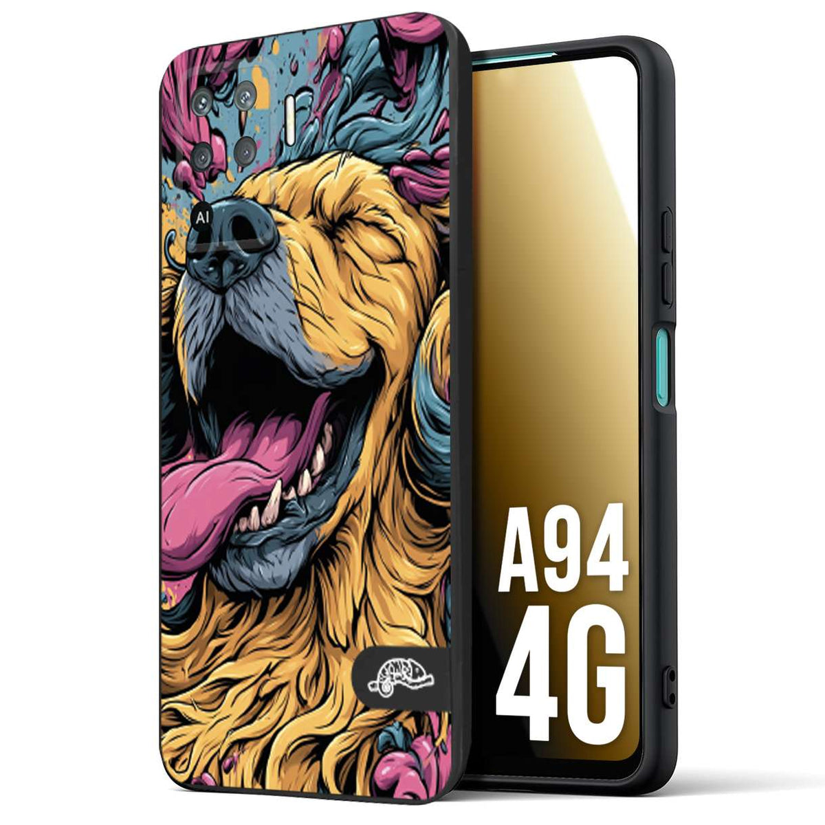 CUSTOMIZZA - Custodia cover nera morbida in tpu compatibile per Oppo A94 4G Golden Retriever illustrazione cane pop art cane street art cartone animato