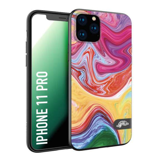 CUSTOMIZZA - Custodia cover nera morbida in tpu compatibile per iPhone 11 PRO colorata fantasia vortice marmo onde verde fucsia gialla