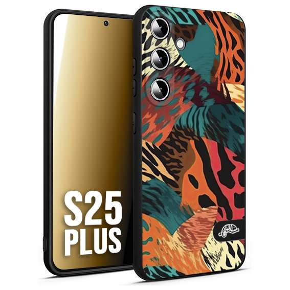 CUSTOMIZZA - Custodia cover nera morbida in tpu compatibile per Samsung S25 PLUS leopardato tigrato tiger colorata summer arancio verde fucsia