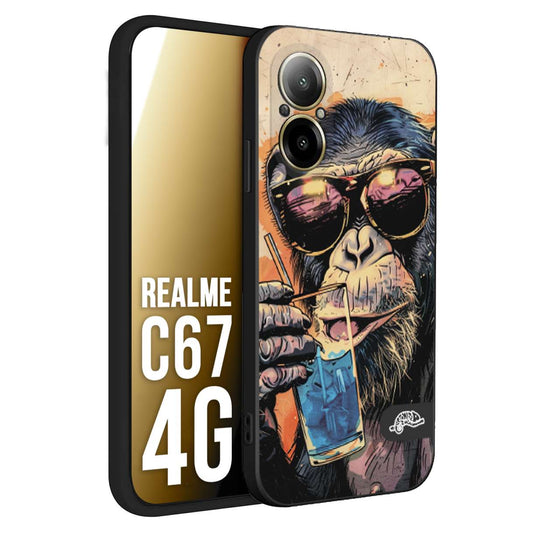 CUSTOMIZZA - Custodia cover nera morbida in tpu compatibile per Realme C67 4G estate disegnata cocktails animali simpatici scimmia monkey negroni