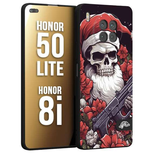 CUSTOMIZZA - Custodia cover nera morbida in tpu compatibile per Honor 8i - Honor 50 LITE teschio natale santa claus fiori tattoo disegnato
