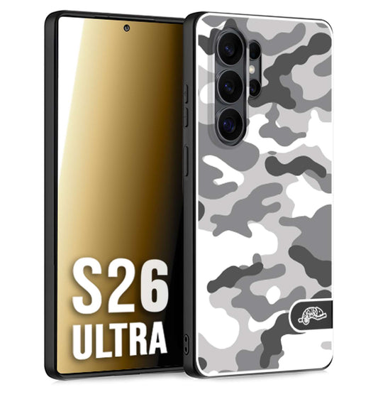 CUSTOMIZZA - Custodia cover nera morbida in tpu compatibile per Samsung S26 ULTRA camouflage mimetico militare bianco white
