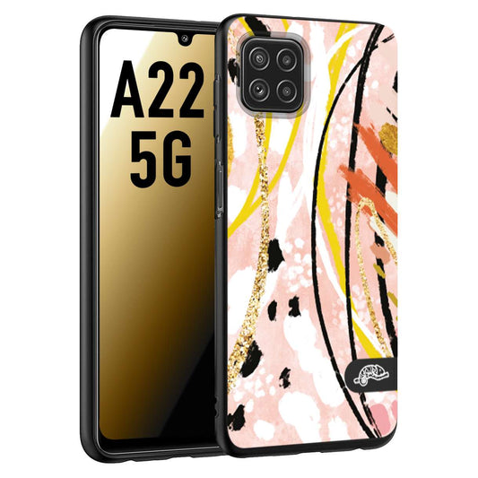 CUSTOMIZZA - Custodia cover nera morbida in tpu compatibile per Samsung A22 5G fiori astratti donna zebrato leopardato fantasia dorata gialla rosa colorata