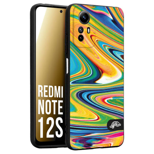 CUSTOMIZZA - Custodia cover nera morbida in tpu compatibile per Xiaomi Redmi Note 12S colorata fantasia vortice marmo arcobaleno gialla verde blu