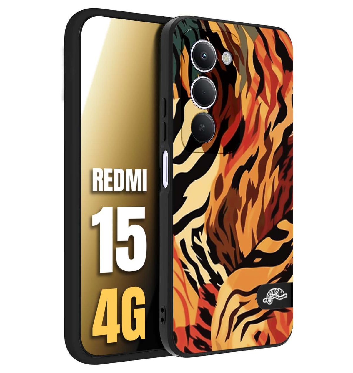 CUSTOMIZZA - Custodia cover nera morbida in tpu compatibile per Xiaomi Redmi 15 4G leopardato maculato tigrato tiger colorata gialla rossa arancio