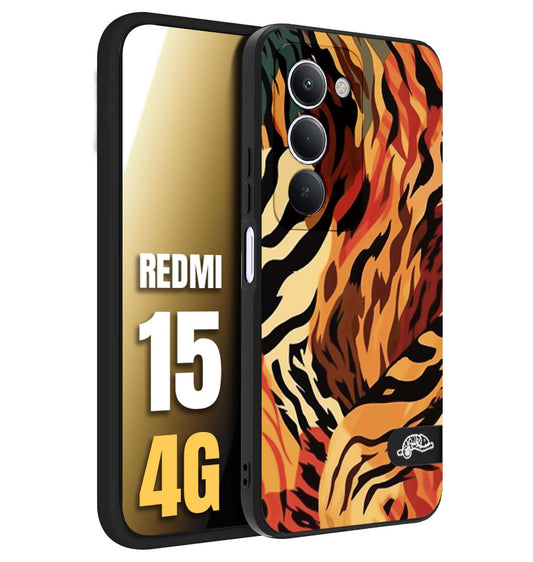 CUSTOMIZZA - Custodia cover nera morbida in tpu compatibile per Xiaomi Redmi 15 4G leopardato maculato tigrato tiger colorata gialla rossa arancio