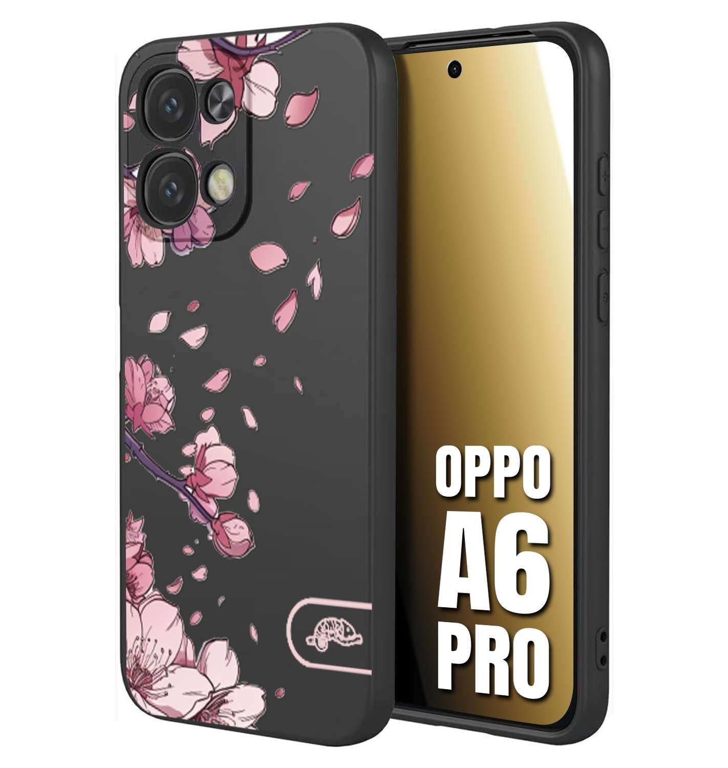 CUSTOMIZZA - Custodia cover nera morbida in tpu compatibile per Oppo A6 PRO giapponese fiori di ciliegio in fiore a rilievo disegnata tattoo
